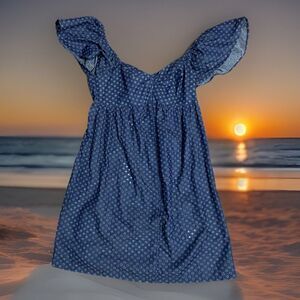 LA Relaxed Organic Cotton Chambray Eyelet Dress Sz Small